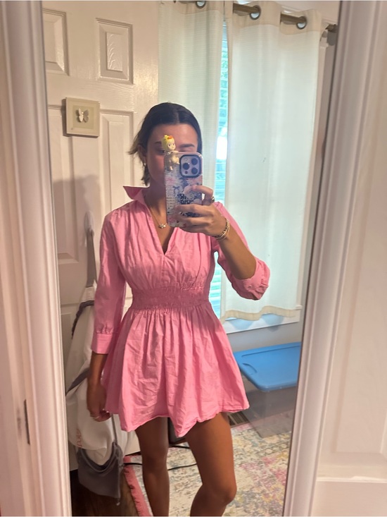 Zara Dresses & Skirts - Zara Pink Smocked-Waist Mini Shirt Dress